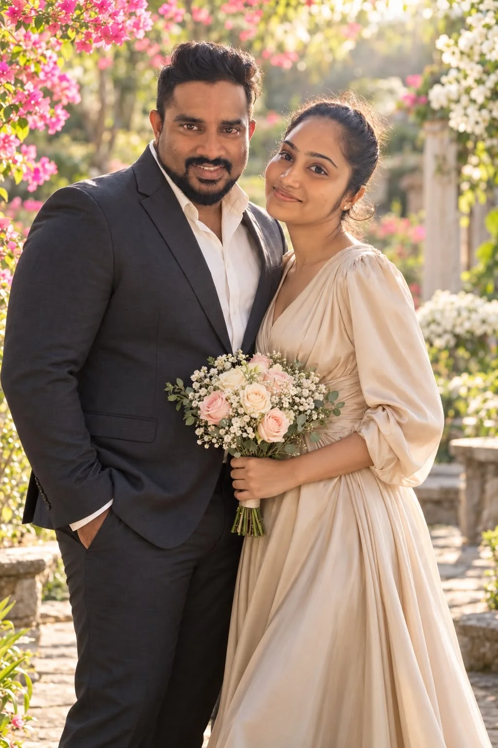 The couple in a flower garden